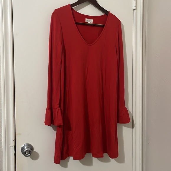 "LOU & GREY" BRICK LONG BELL SLEEVE SHIFT SWING TRAPEZE LOUNGE DRESS SIZE: M - Picture 4 of 9